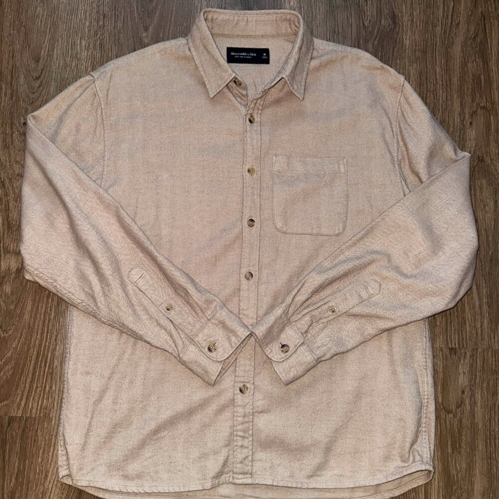 Abercrombie Long-Sleeve 90s Relaxed Flannel Light Brown (Medium)
